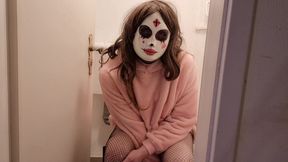 Young trans woman jerks off in the toilet