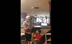 Straight guy getting head off the gay guy he works with after hours at restaurant