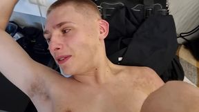 a young blond guy meets two horny muscled hunks and gets their dicks one by one