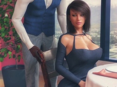 Brunette 3D MILF handjob on huge BBC