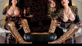 GOLDEN OVERKNEE BOOTS AND SMOKE