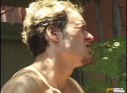 Horny twink bangs a man with tight asshole outdoor in doggy position