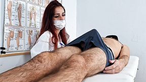 A shy but giant-cocked guy comes to a doctor, when she see his big cock she get wet
