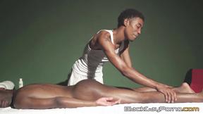 ”Skinny masseur Blaine Porter starts sucking Sleepy Reeds big black cock before riding it ra”