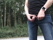 Single boy is pissing in public hoping to caught by a piss lover