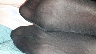 After work, my ex-wife shows me her legs inside stockings and I cum on her toes