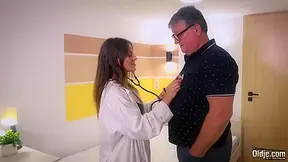 Legal-age doctor treating a horny grandpa