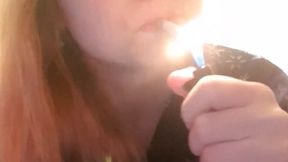 Theresa Smoke enjoys inside a cigarette with long blond hairs