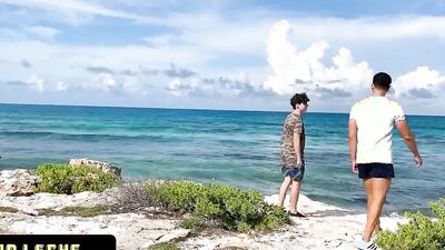 Cute Latino sucks dick by the beach and takes a banging