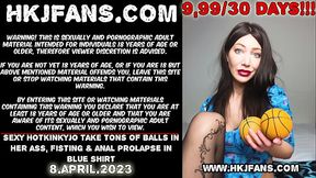 Sexy Hotkinkyjo take tons of balls in her ass, fisting &amp_ anal prolapse in blue shirt