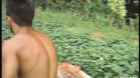 Horny&#x1F975; woman lures strong gardener inside &mdash;  seduces him with her hot body