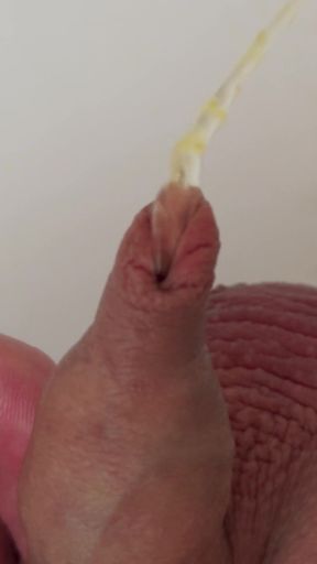 Piss and plays with my little foreskin cock   Clip 1