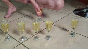 Skinny Small Titted MILF Doing a Self Glass Piss Challenge