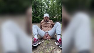 Chavlad in tracksuit is toying with his malepussy and is unloading like a gurl in public