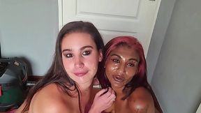 Interracial Lesbians Sharing Wet Tongue Kisses