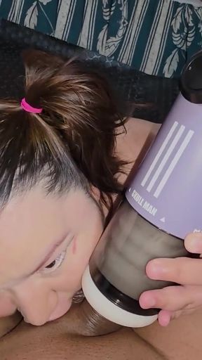 The SKULL MAN toy from BEYOURLOVER is so realistic that he cums inside while I'm sucking his balls   Clip 1