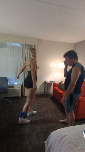 10lb Ankle Weight Ball Destruction – Buff Barbie Kicks Him Front & Back