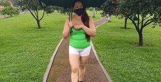 Walking Around in the Rainy Park Showing off My Cameltoe