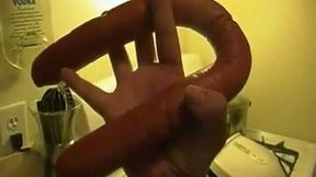 Ardent spoiled webcam chubby bitch uses a double ended rubber toy for holes