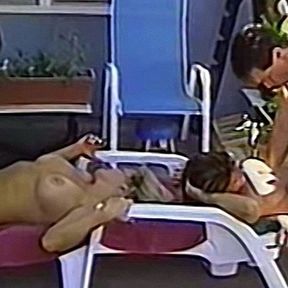 Vintage amateur orgy with two couples in the backyard