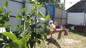 Real Platinum Blonde Reads Book and Masturbates Outdoors