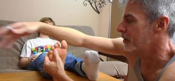 Richard Lennox starts to give Elisa Taxxx foot wor