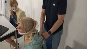 2607GRLX2-Secretaries bound and gagged by an office intruder