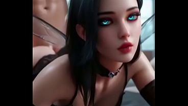 Brunette fairy with bright blue eyes &ndash_ striptease, doggy style, cowgirl riding &amp_ passionate blowjob finish ( AI Generated )