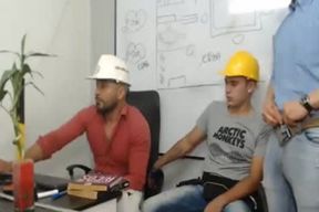 3 Workers poke And jerk off Each Other