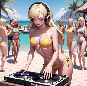 Anime Sexy Dj on the Beach Synthwave Retrowave