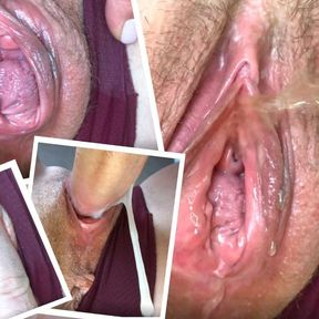 Do you want to lick and fuck my meaty hole after I pee? Close up pissing, licking and pussy fucking