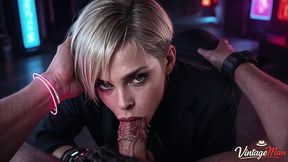 a successful businesswoman doubles as a whore for old perverts in a cyberpunk world [ai]