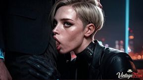 a successful businesswoman doubles as a whore for old perverts in a cyberpunk world [ai]
