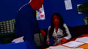 Super nasty ebony boss woman using her well hung colleague
