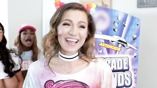 Teen Arcade Gangbangers - Group Sex Party with Hot Blonde Twins & Friends