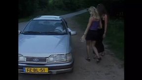 Big cock fucks busty MILF on car hood