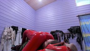 red catsuit facesitting