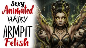 Sexy fantasy animated babe in a dungeon has her hairy armpits checked out by two kinky fetishist lesbian girls