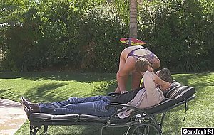 Shemale student Cassie Woods outdoor barebacked by teacher