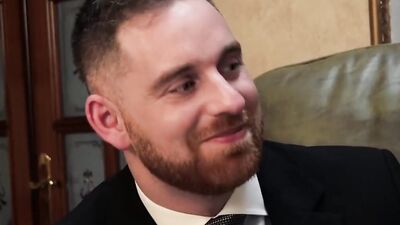 Businessman in a suit and tie sucks his partner off before being ravaged