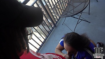 Sexy Carmela Clutch Gets A Mouthful On Balcony