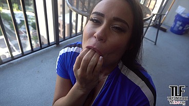 Sexy Carmela Clutch Gets A Mouthful On Balcony