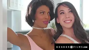 Trans Latina & Ebony Gf Spitroast Tatted Cock Neighbour