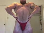 Bodybuilder Flexing in Revealing Posing Trunks OnlyfansBeefBeast