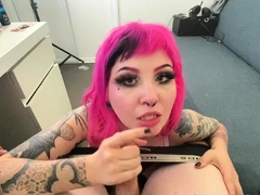 Bitch gives wam blowjob and handjob in pov scene