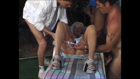 Blonde Horny Slut Was Eager to Suck Three Hard Dick at the Same Time Before She Get a Double Penetration