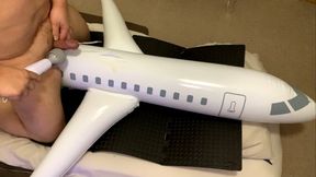 Fat Guy With A Small Penis Masturbating With A Vibrator And Cumming On An Inflatable Airplane