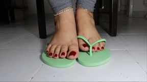 Dolce Amaran wiggling her delicious toes with sparkly red nails for MOBILE DEVICES - WIGGLING - TOES - RED NAILS - FLIP FLOPS - BIGTOE - TEASING - GROUND POV