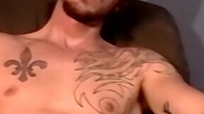 Tatted marine blown by mature homo during stroking session