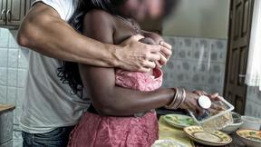 ”Black sexy STEPMOM wife railed in the kitchen making a big mess!”